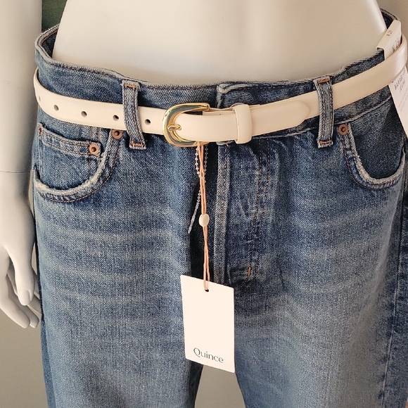 Quince Sofia European Leather Skinny Belt In Bone